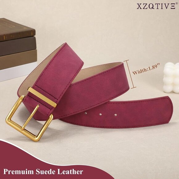 Women Wide Suede Belt Gold Buckle Dress Casual Festival Adjustable